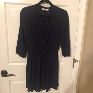 Lush Navy Faux-Wrap Dress